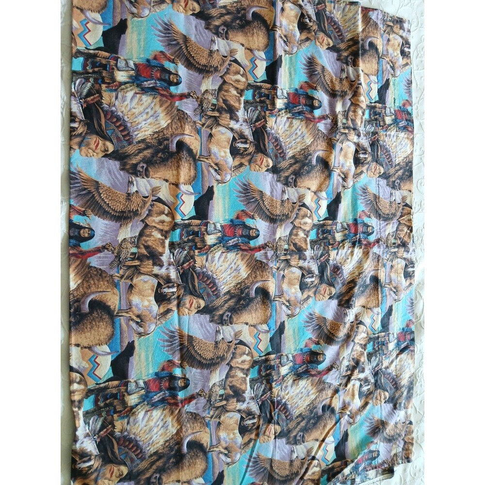 Native American Scenes Tribal Elements Cotton Quilting Fabric Piece 43" X 31"